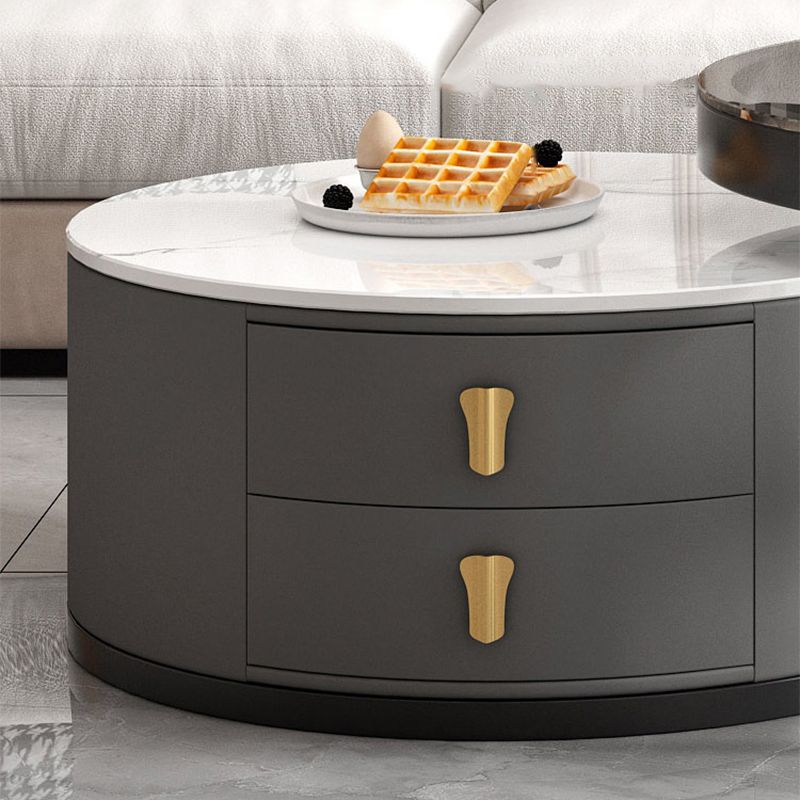 Modern Round Glass Cocktail Table Set Iron Frame Coffee Table with Drawers