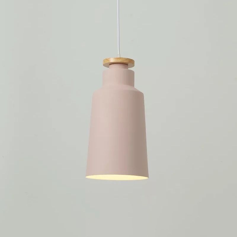 Modernist 1 Bulb Drop Lamp Barrel Wood Suspension Lighting Fixture with Metal Shade
