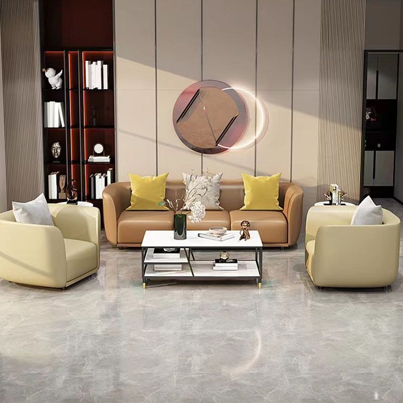Modern Standard Leather Sofa Stationary Flared Arm Sofa for Living Room