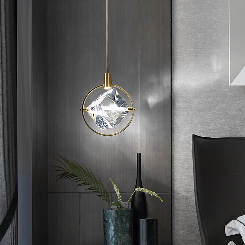 Geometrische hangende verlichtingsarmaturen Moderne gouden suspensie hanglampen met heldere kristalschaduw
