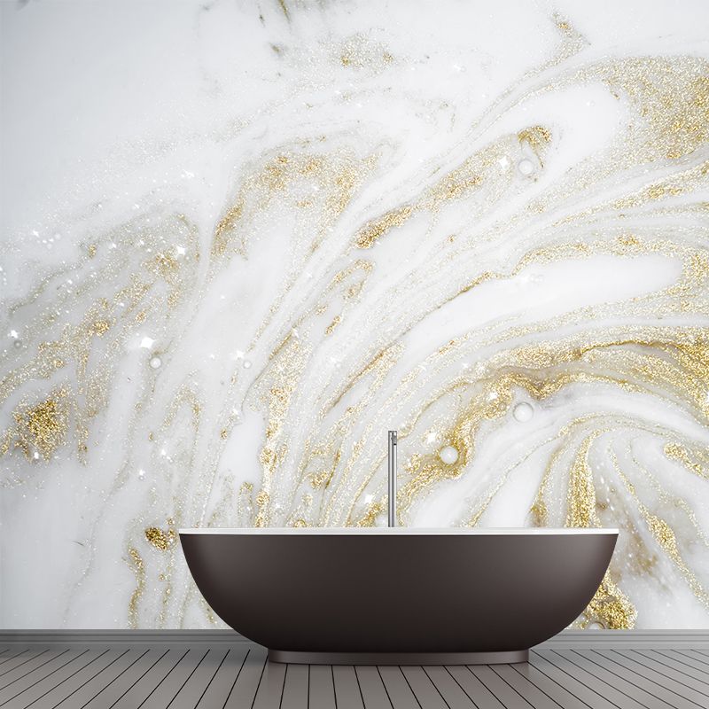 White-Gold Modernist Mural Decal Whole Jewel and Sequins Effect Wall Decor for Living Room