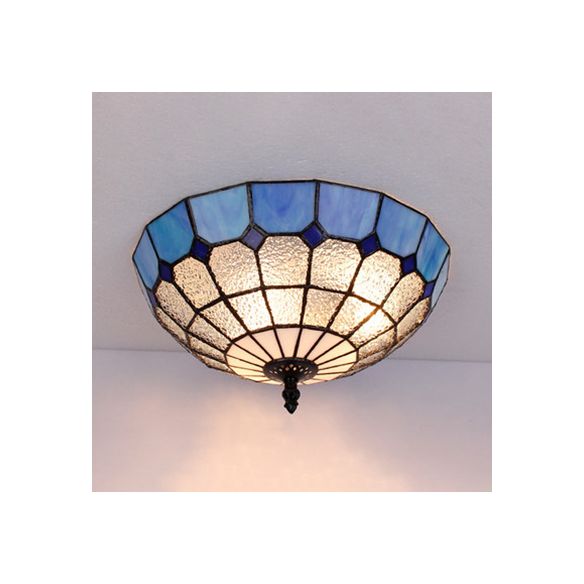 Plafonnier bol en verre teinté Tiffany, 2 lumières, plafonnier en Beige/transparent/bleu pour salle de bain