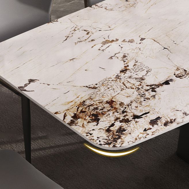 Minimalist Style Dining Table with White Fixed Table and Pedestal Base for Home Use