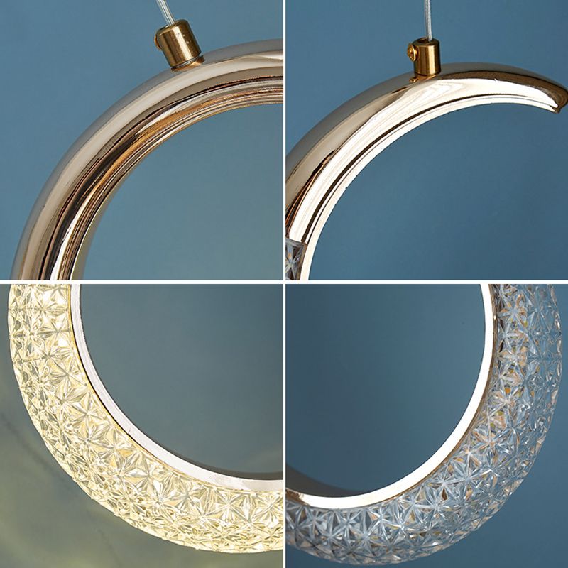 Geometric Hanging Ceiling Light Modern Acrylic LED Bedroom Pendant Light Fixture in Gold