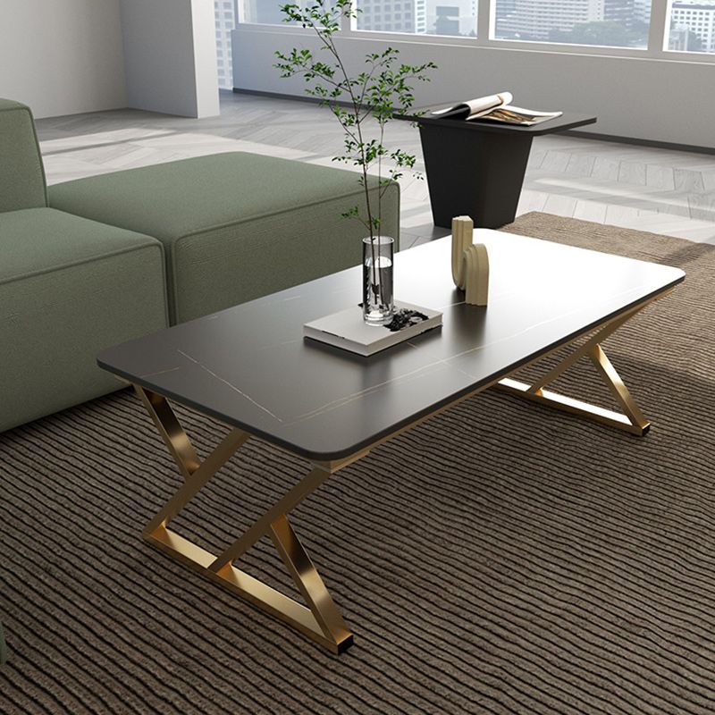 Slate Rectangle Coffee Table Sled Iron Base Type Single Table