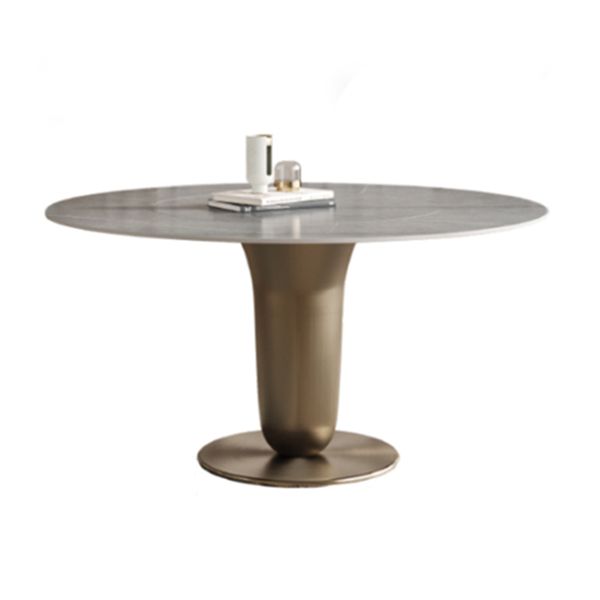 Grey Round Dining Table Stone Top Dining Table with Pedestal