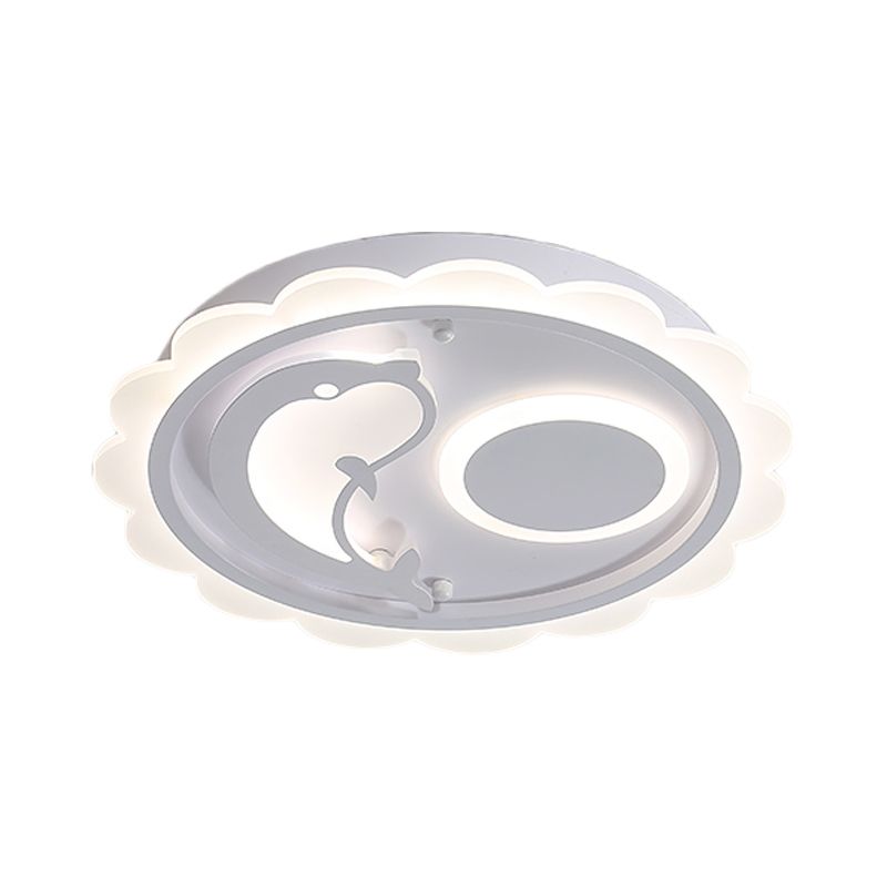 Dolphin Thin Ceiling Light Fixture Kids Style Acrylic White LED Flushmount Lighting with Scalloped Edge, Warm/White Light