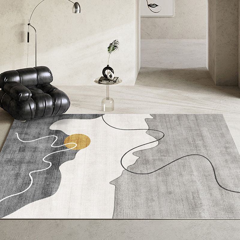 Grey Modern Area Rug Stripe Pattern Polyester Area Carpet Anti-Slip Washable Rug for Living Room
