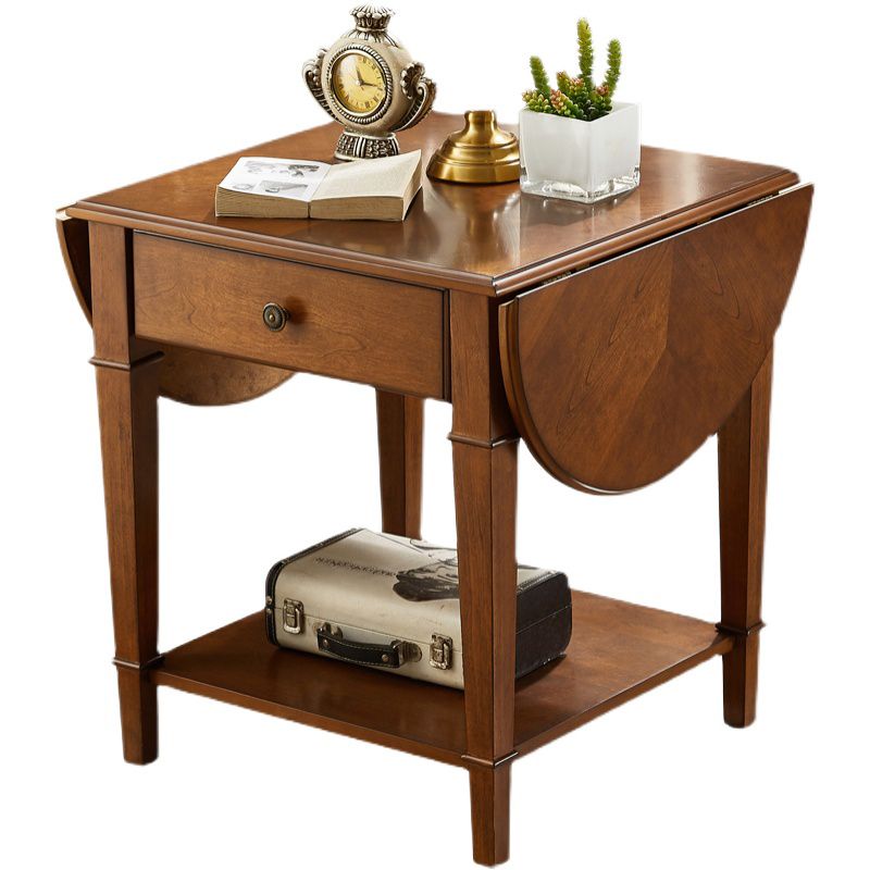 Solid Wood Cocktail Table with Shelf and Drawers Mid-Century Modern