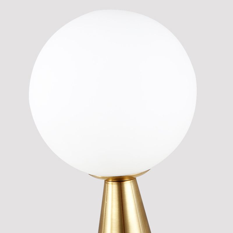 Conical Table Lamp Postmodern 1-Light Metal Night Light with Ball White Glass Shade