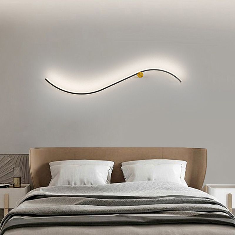 Modern LED Wall Mount Lighting Black Wave Wall Lighting Fixture with Metal Shade