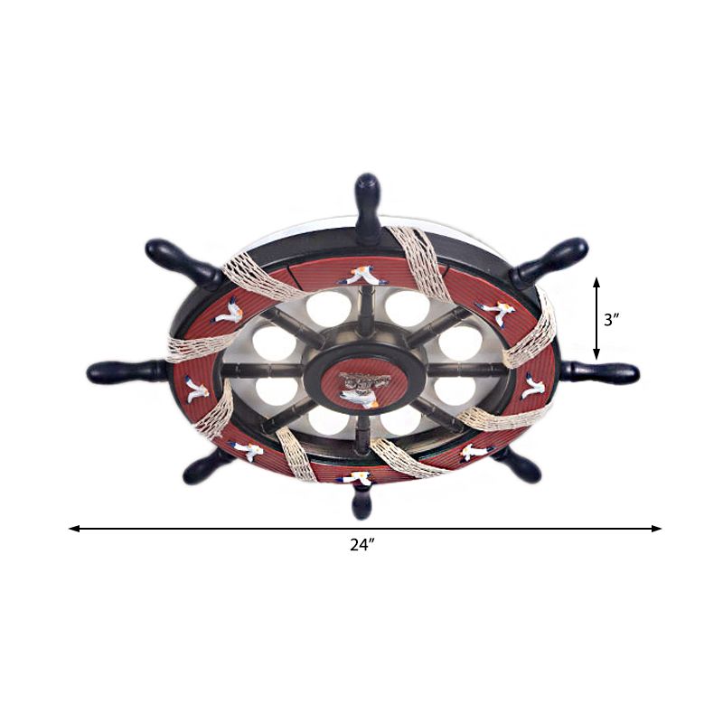 8 Lumières Bédouillaire Flush Mount Fixture with Rudder Wooden Shade Cartoon Blue / Brown Ceiling Lamp in Warm / White Light