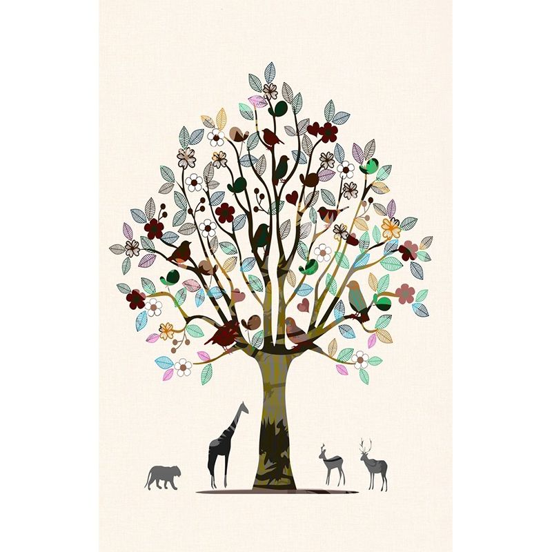 Tree and Animal Print Murals Brown Decorative Wall Art for Living Room, Custom-Made