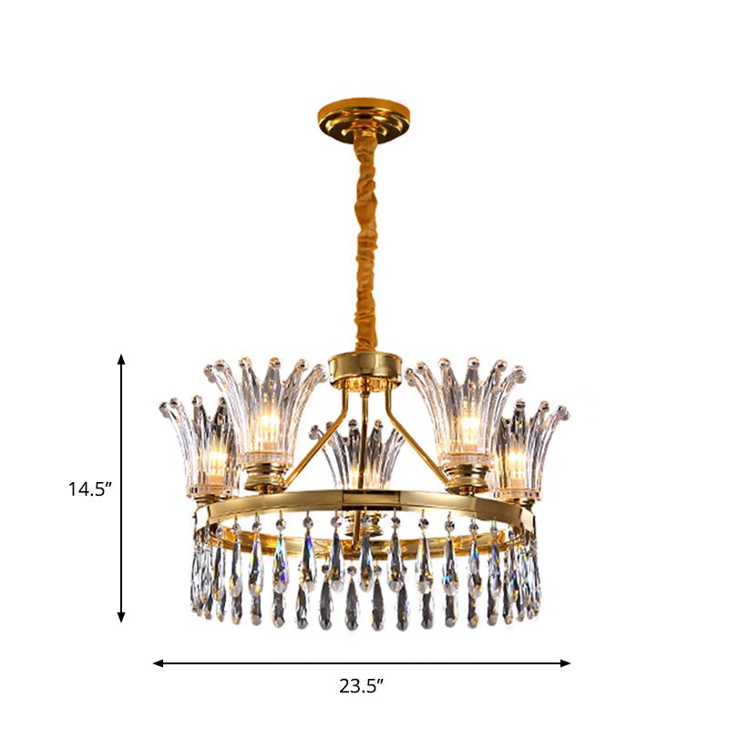 5/8 bollen uit de wijd laaide kroonluchter lichtbarmsel klassiek goud helder kristal plafond hanger met druppelontwerp