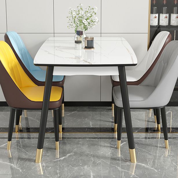 Mesa de comedor de cocina de piedra sinterizada contemporánea Mesa de comedor de forma rectangular con 4 patas base