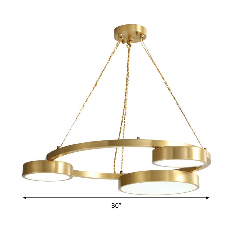 Postmoderne rond Hanging Light Metal 3 LICTES SALLE DUAGNE PLAFICE PLAFICATION EN BRASS