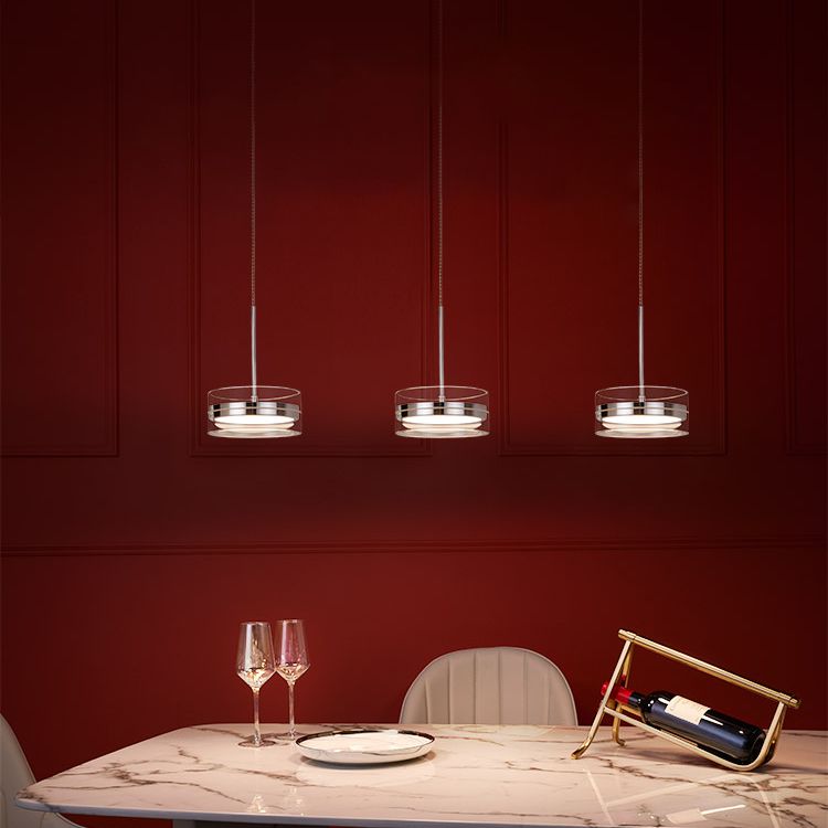 Iluminación de suspensión redonda plateada Simplicidad Cuerte LED de vidrio transparente para comedor