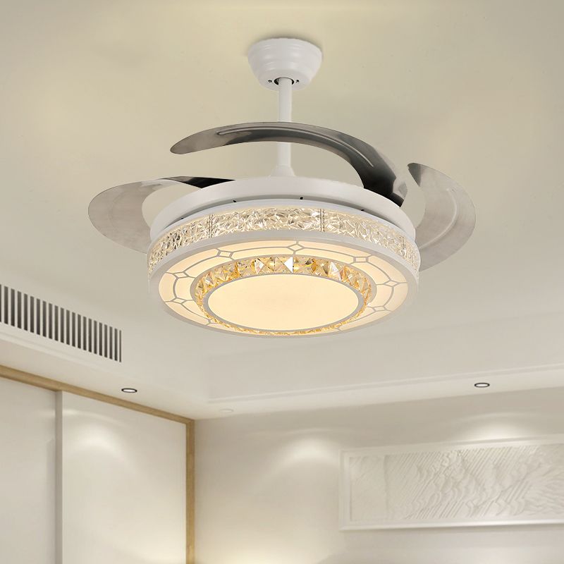 Moderne stijl ronde plafondventilator licht gesneden helder kristal witte led semi -mount lamp met/zonder bluetooth