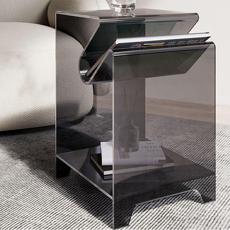 Modernistic Sofa Side Accent Table Plastic 4 Legs Double Tier Rectangular