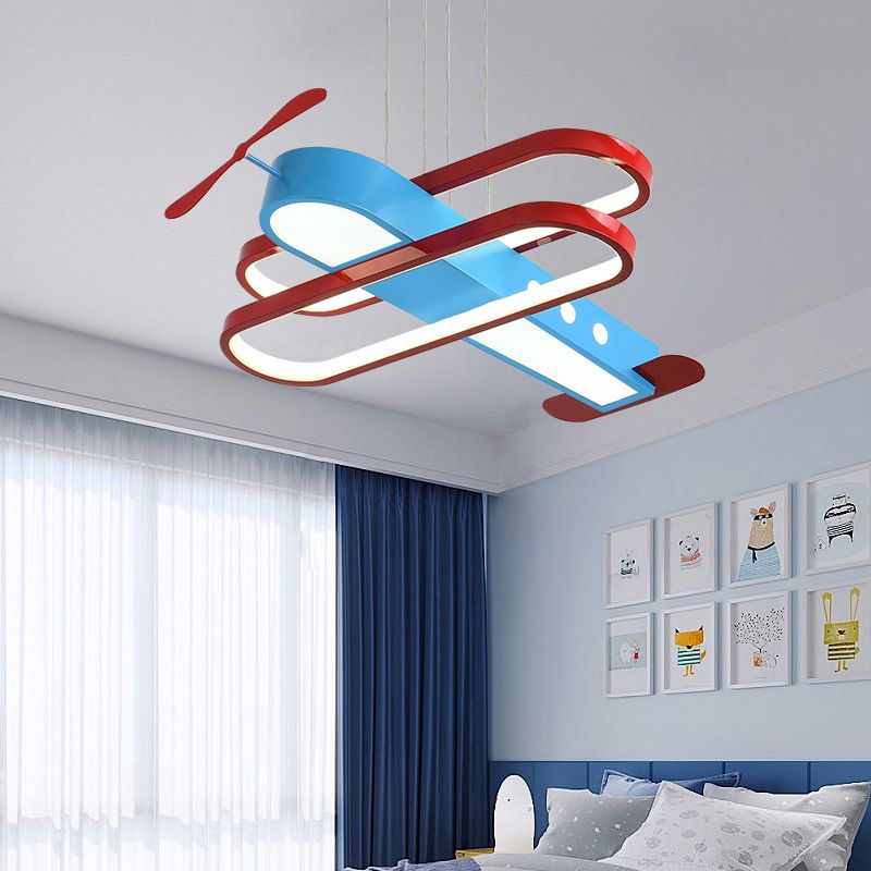 Cartoon LED Chandelier Pendant Light with Acrylic Shade Red and Blue 18"/23.5" W Aircraft Hanging Light, Warm/White Light