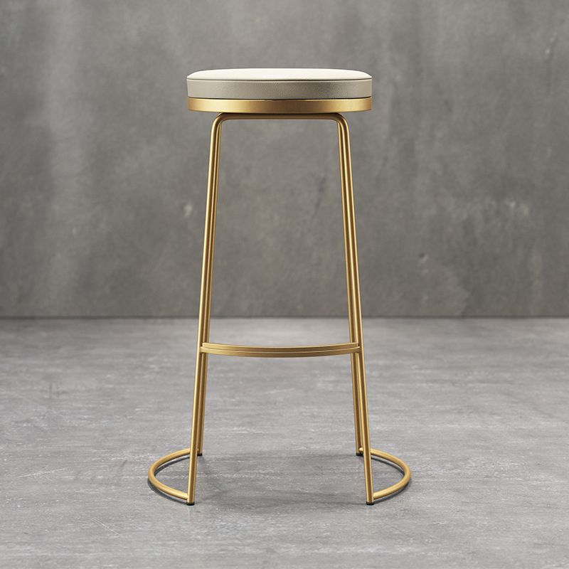 Glam Armless Backless Counter Stool Iron Bar Stool with Leather Cushion and Footrest