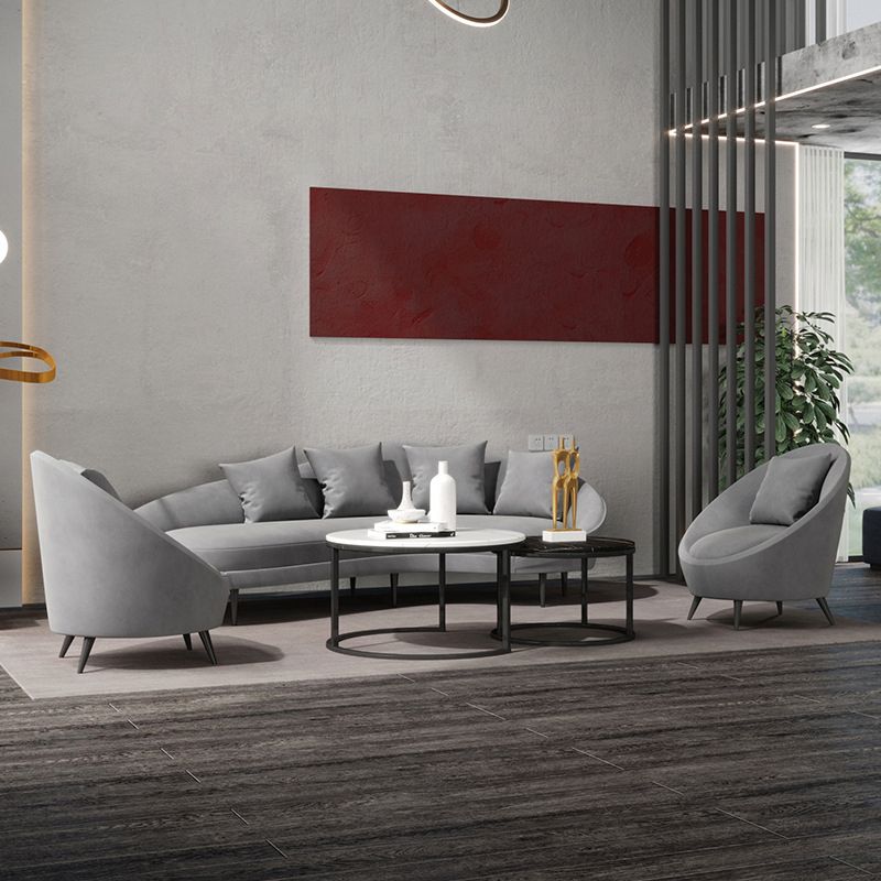 Sloped Arm Sofa Velvet Curved Sofa for Living Room, Apartment