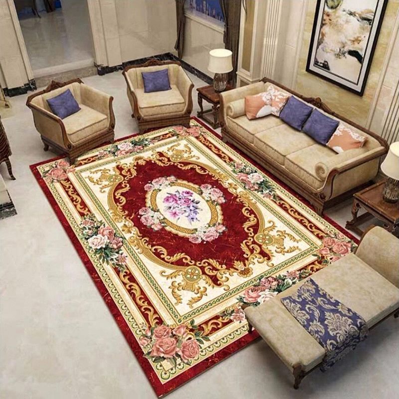 luxury European Style Rug Classic Floral Print Carpet Polyester Anti-Slip Backing Rug for Home Decor