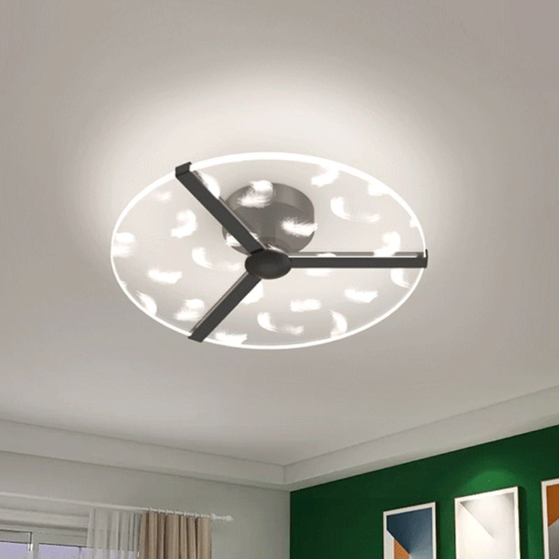 Round Shape LED Feather Ceiling Lamp Modern Aluminium 1 Light Flush Mount for Bedroom