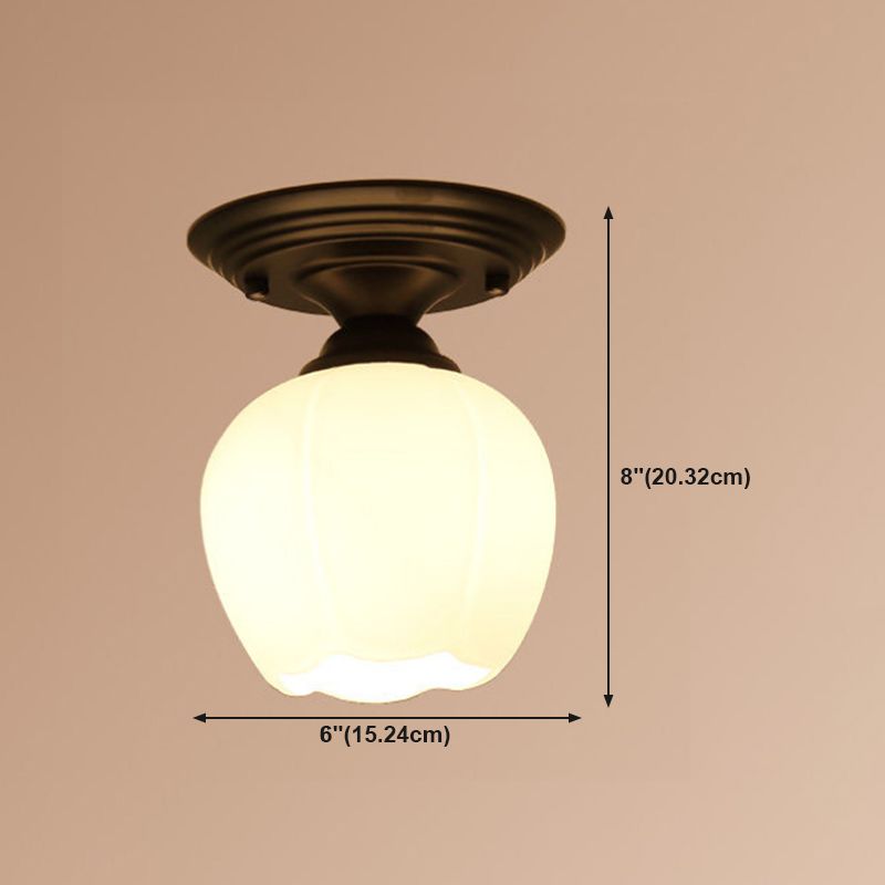 Glass Shaded Close to Ceiling Lamp Simplistic Aisle Semi-Flush Mount in Black