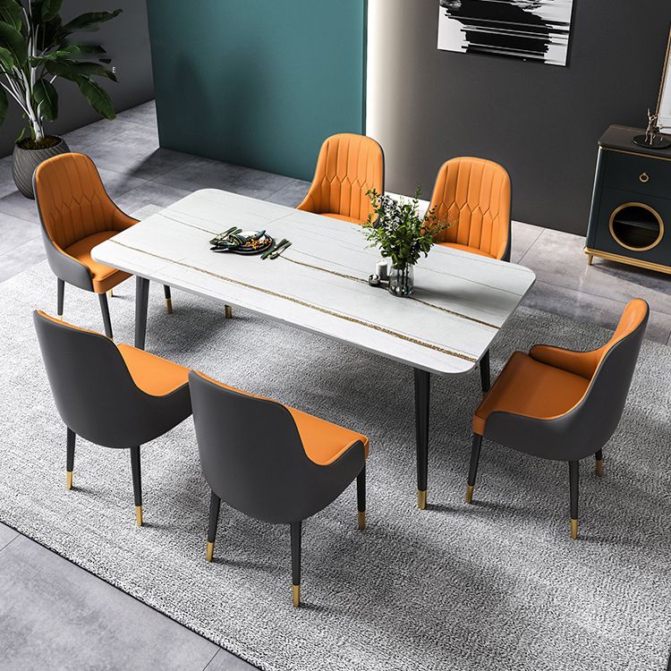 Rectangle Dining Table White and Black Stone Modern Dining Table