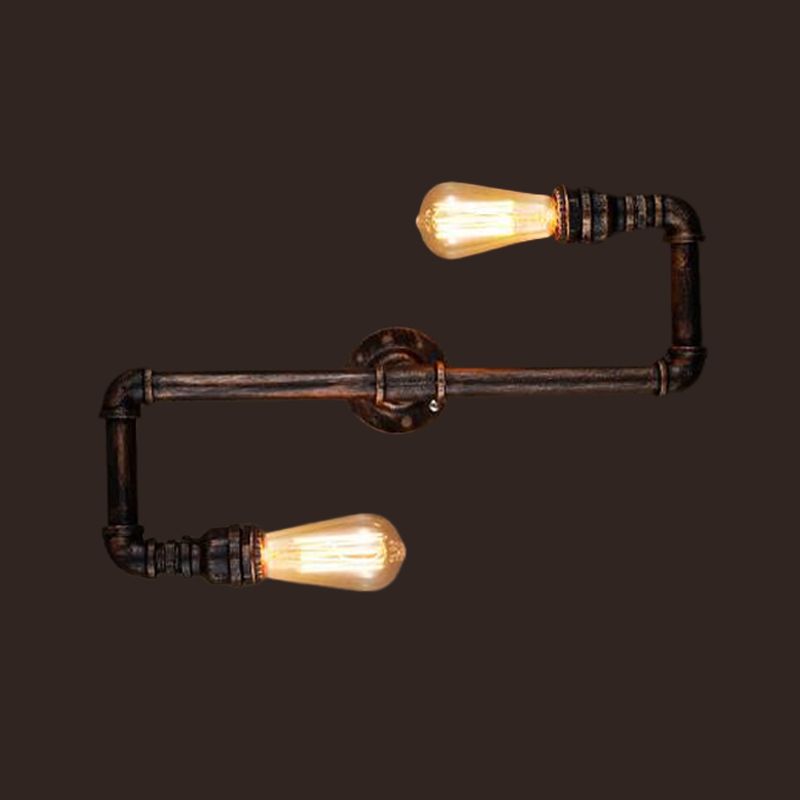 2 Heads Tortuous Pipe Wall Light Kit Cyberpunk Bronze Finish Iron Wall Mounted Lamp for Restaurant