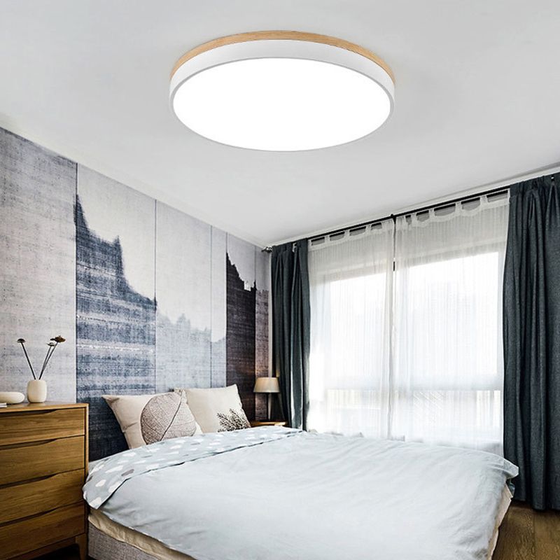 Modern Ceiling Lamp Wooden LED Ceiling Mount Light with Acrylic Shade for Bedroom