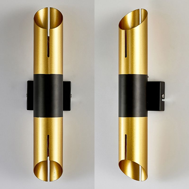 Frosted Gold Post-modern Style Wall Lamp 14" H Tube Shaped Metal Sconce Lights for Aisle Corridor