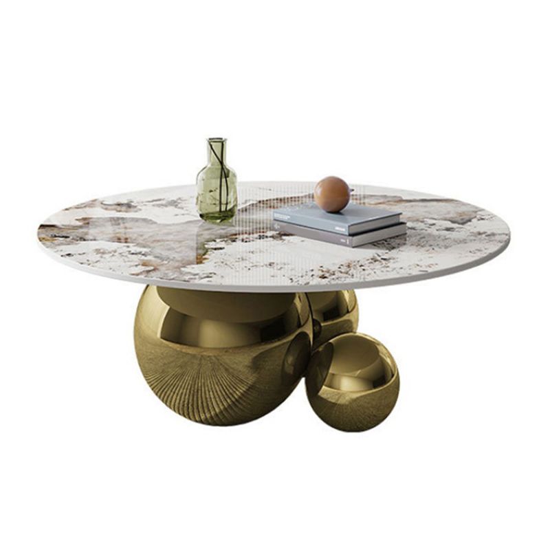 Glam Style 16.92" Tall Abstract Cocktail Table Round Slate Coffee Table