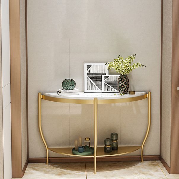 Marble Half Moon Console Table 2-shelf 33.46" Tall Accent Table for Hall