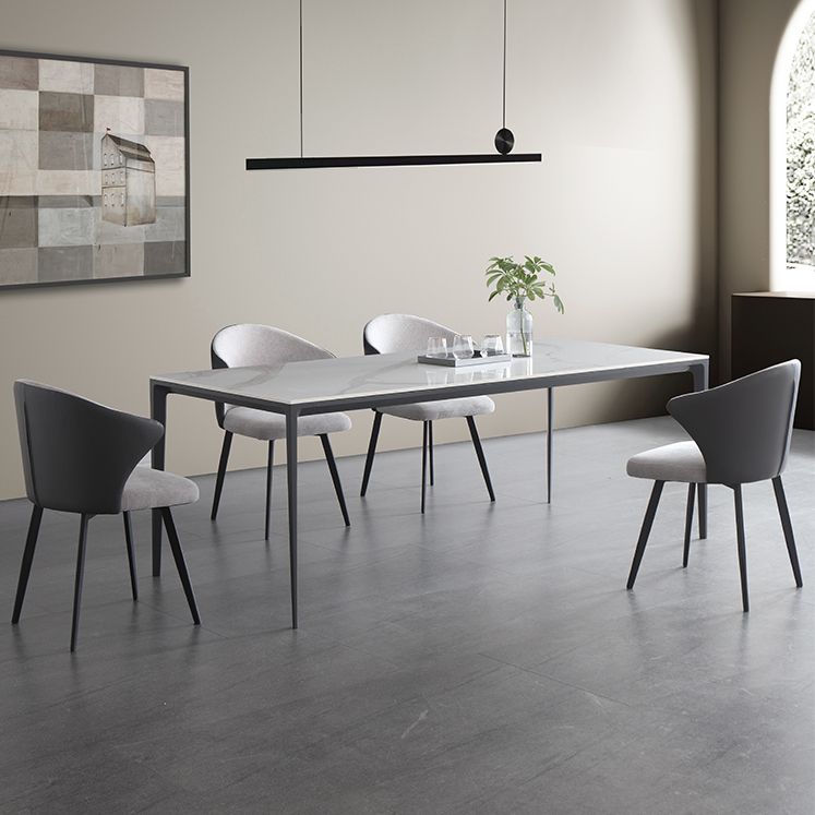 Modern Sintered Stone White Dining Set with Rectangle Table and Black Legs Home Dining Set