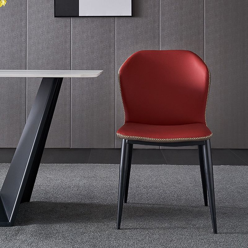 Silla de comedor sin brazos Wingback de diseño industrial Sillas de comedor de piel sintética