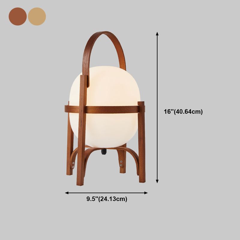 Modern Wooden Table Light 1-Light Bedroom Nightstand Lamp with Globe Glass Shade