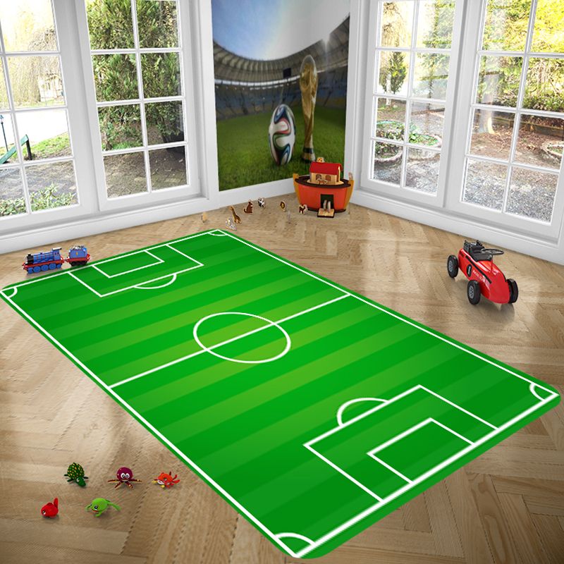 Green Modern Carpet Polyester Football Field Pattern Rug Anti-Slip Easy Care Rug for Drawing Room