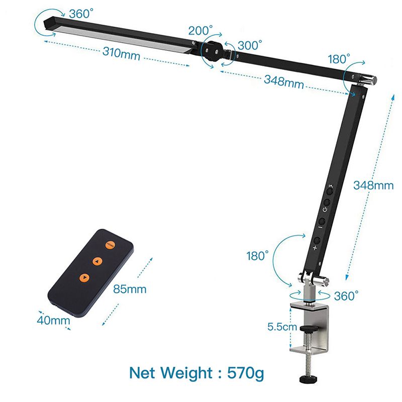 3-Arm Linear LED Task Light Minimalist Metal Office Desk Lamp with U Shaped Clamp