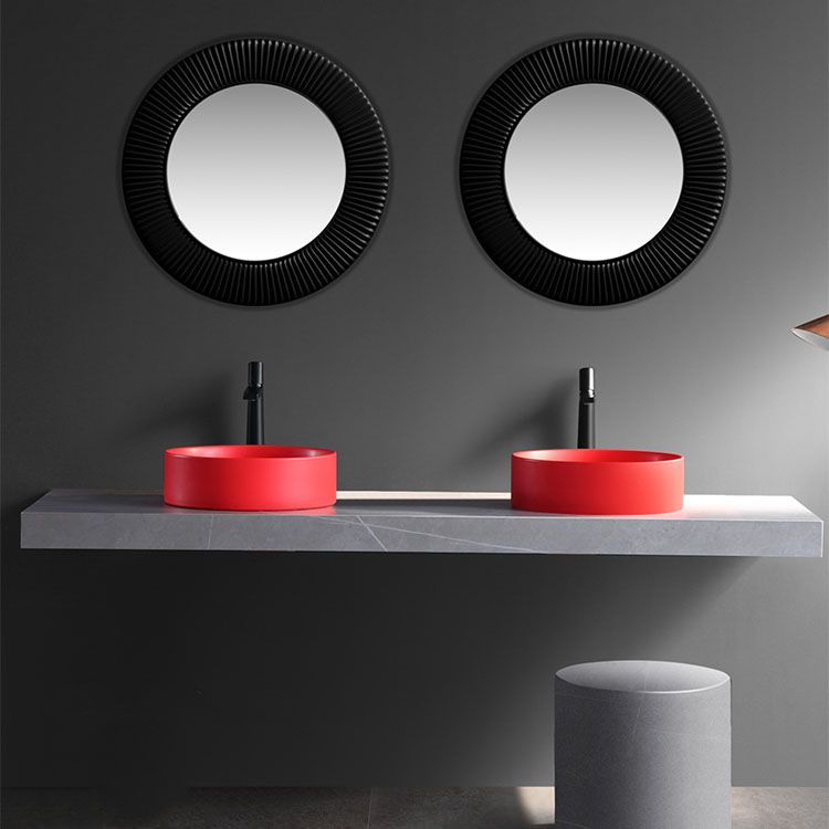 Modern Vessel Bathroom Sink Round Porcelain with Overflow And Drain Assembly Vessel Sink