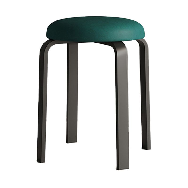 Modern Ottoman Fabric Upholstered Solid Color Metal Frame Round Ottoman