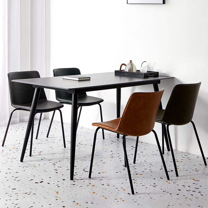 Silla con respaldo sólido sin brazos de diseño industrial para cocina, silla lateral de comedor de cuero