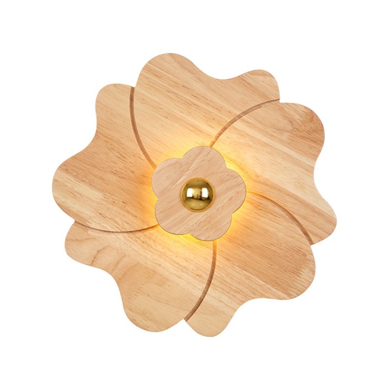 Flower Shape Wooden Sconce Light Chinese Style Wall Lighting Ideas for Bedroom Tearoom