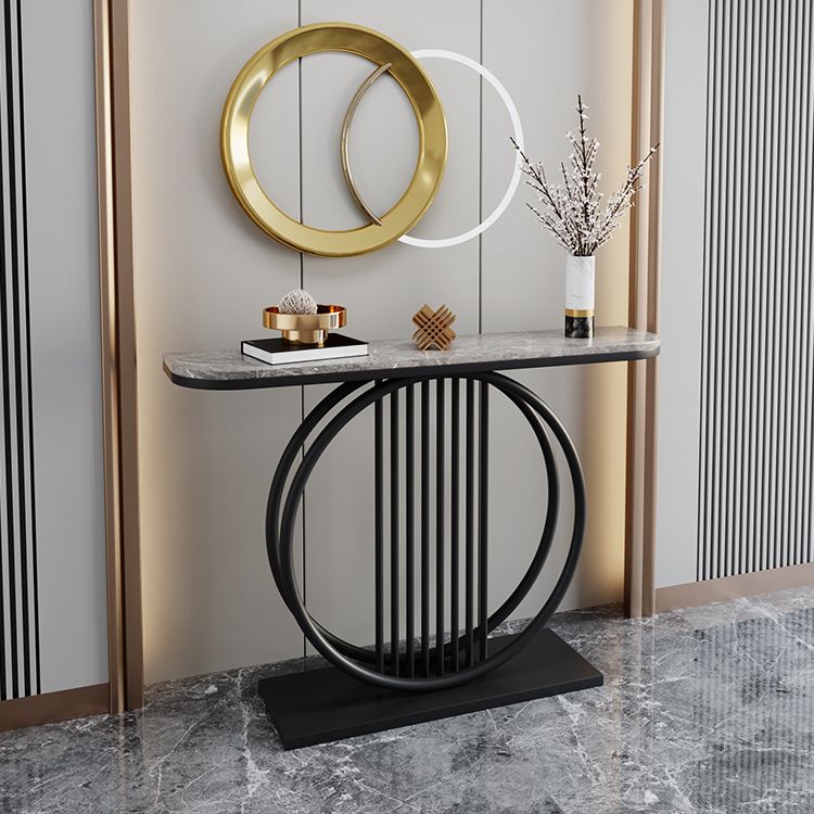 Half Moon Console Accent Table Antique Finish Console Sofa Table in Stone