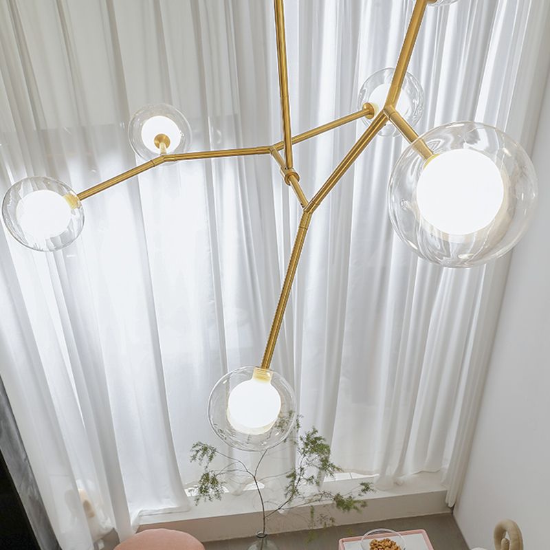 Nordic Modern Dining Pendant Light Round Glass Shade Chandelier Light Fixture for Dining Room