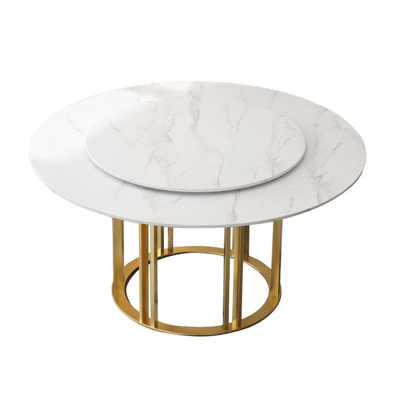 Round Sintered Stone Dining Table Traditional Luxury Dining Table with Gold Base