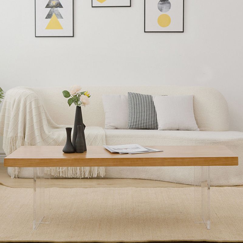Scandinavian Rectangular Wood Coffee Table 15.7" H Acrylic Legs Cocktail Table