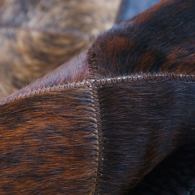 Brown Plaid Patterned Rug Cowhide Scandinavian Area Carpet Non-Slip Backing Pet Friendly Indoor Rug for Decor