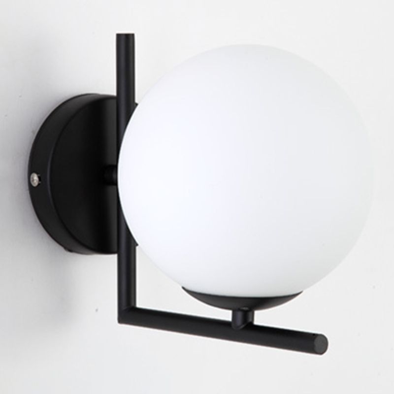 Modern Concise Globe Wall Sconce Wrought Iron Wall Lamp with White Glass Shade